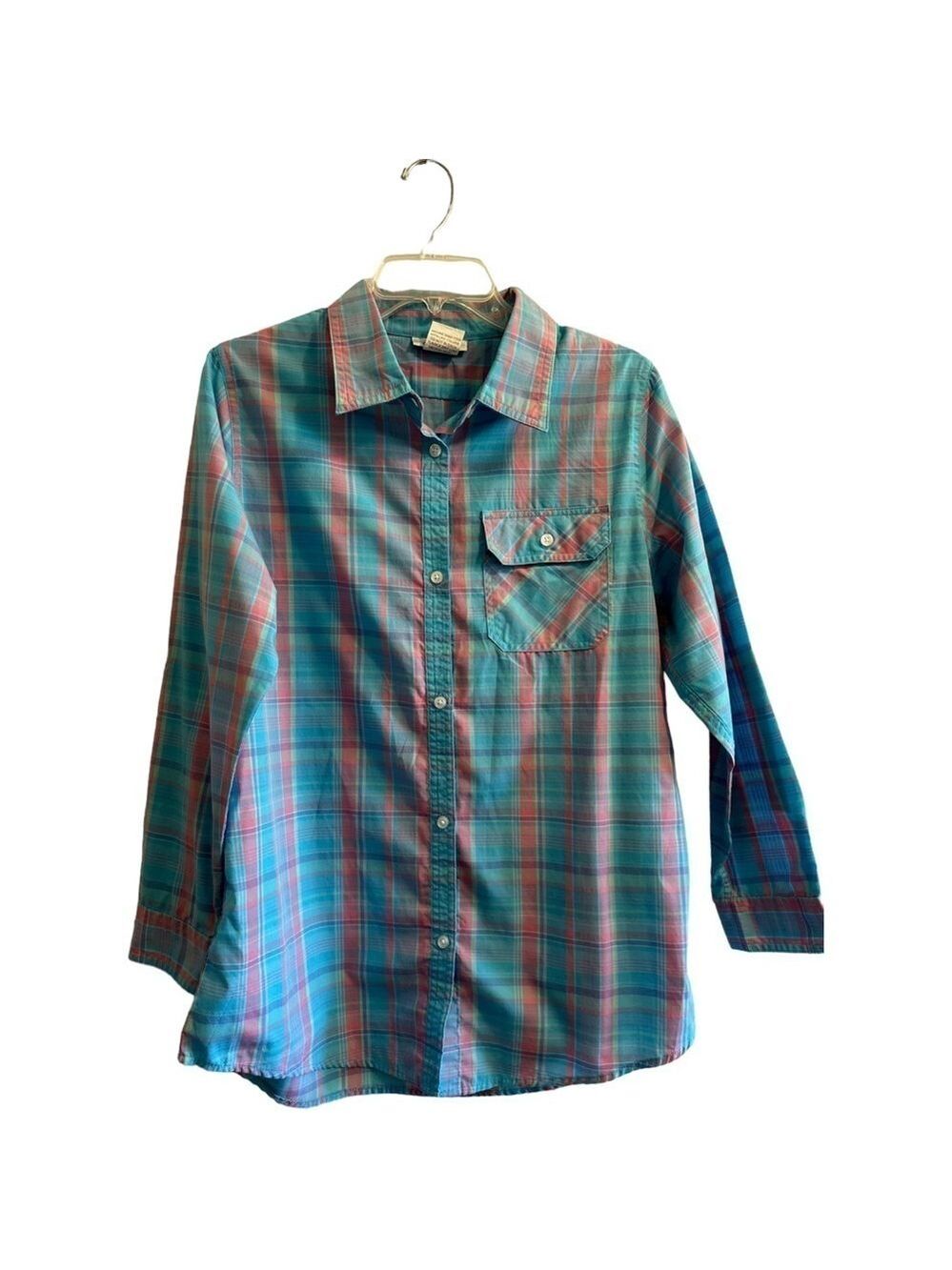 Western Blue Plaid Cowgirl Shirt, Womens Medium, Roll Tab Sleeves CW Classics